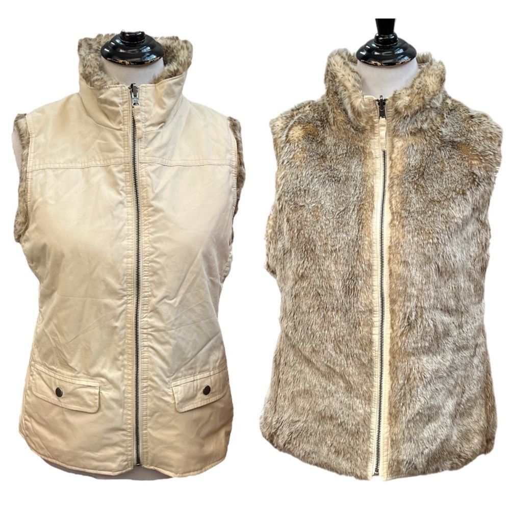 Gap Reversible Cotton and Faux Fur Vest Cream Brown Size Medium